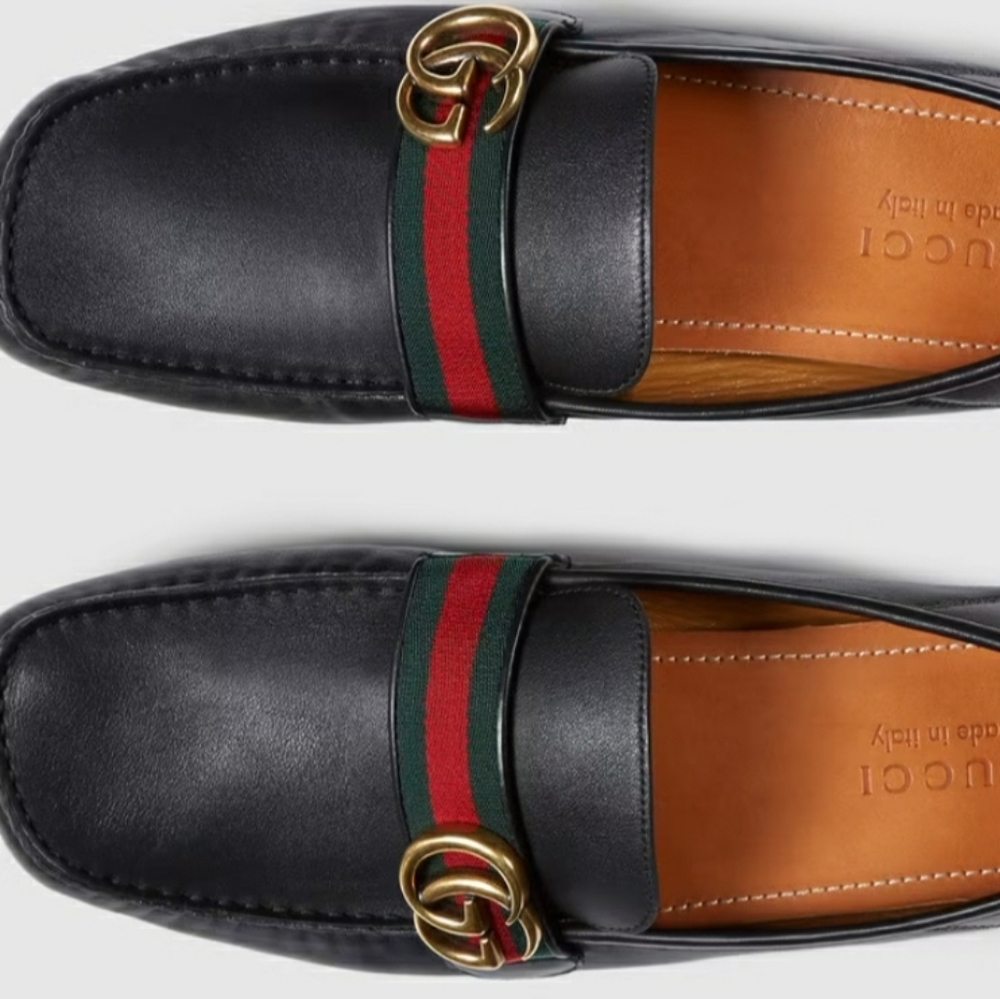 Gucci Web Leather GG Driving Loafers